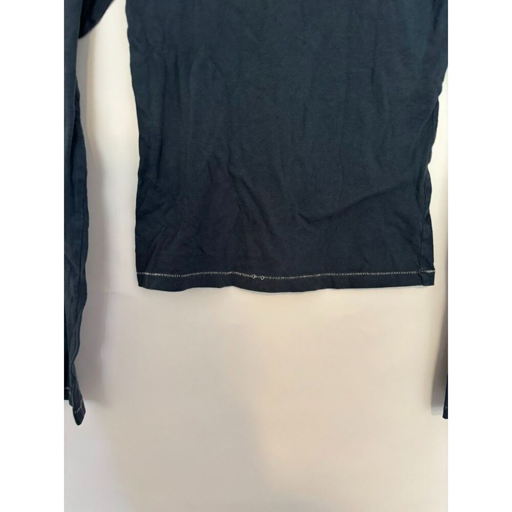 Hollister T shirt Women's Medium Navy Teal Embroidered long sleeve Baby Tee y2k - Picture 2 of 3